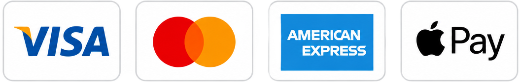 Visa, Mastercard, American Express and Apple Pay accepted